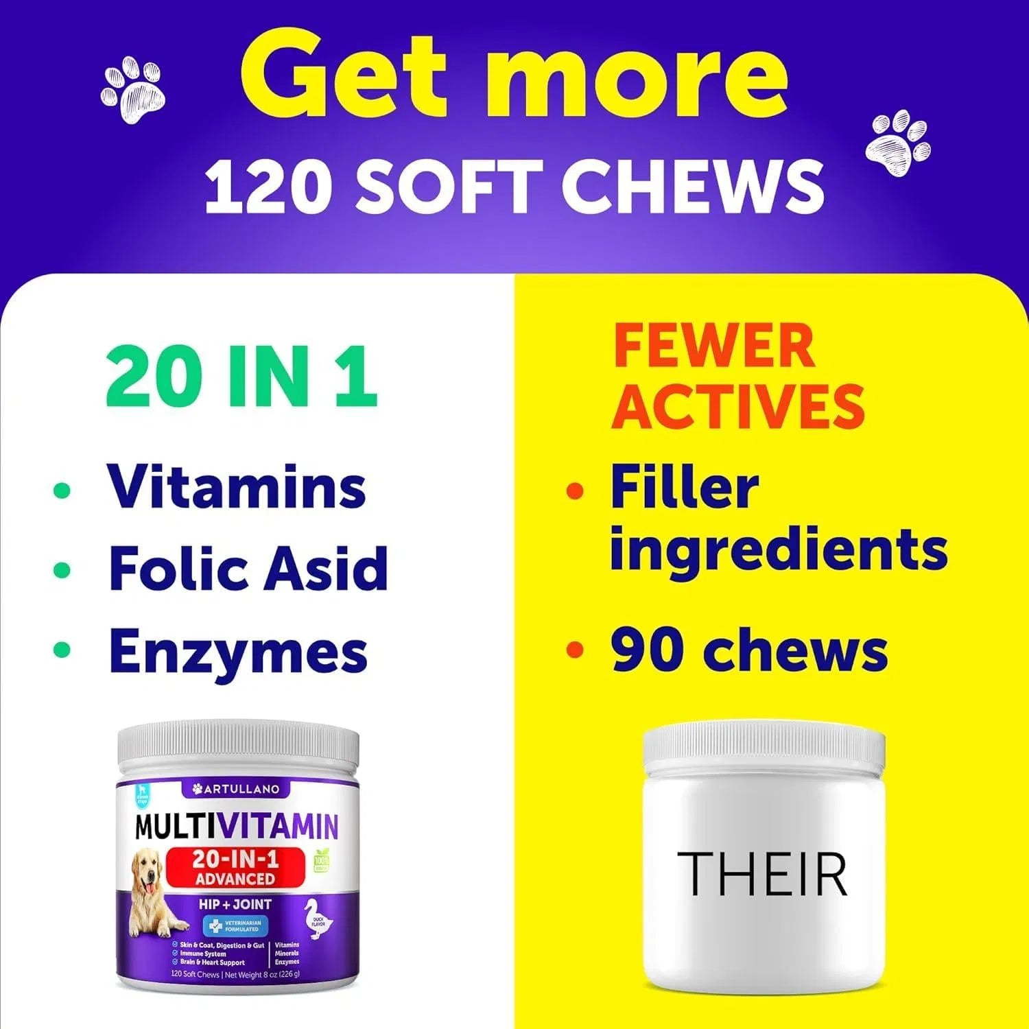 Healthy Paws 20-in-1 Dog Multivitamin Chews | Hip, Joint & Immune Support
